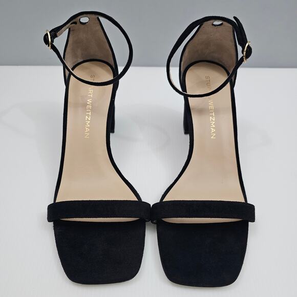 Stuart Weitzman Nudistcurve 75 Sandal Womens 9.5 Black Suede Block Heel Strappy - Picture 4 of 16